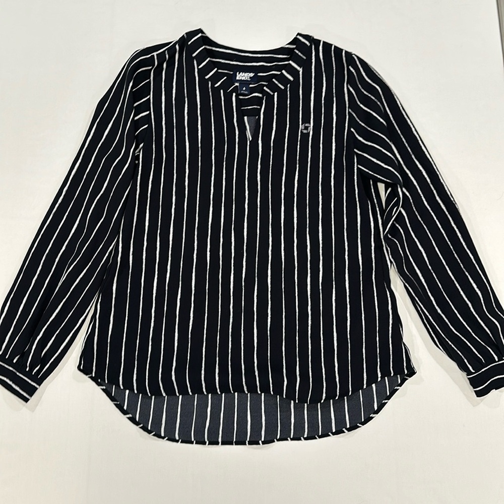 Chase navy blue and white stripe blouse